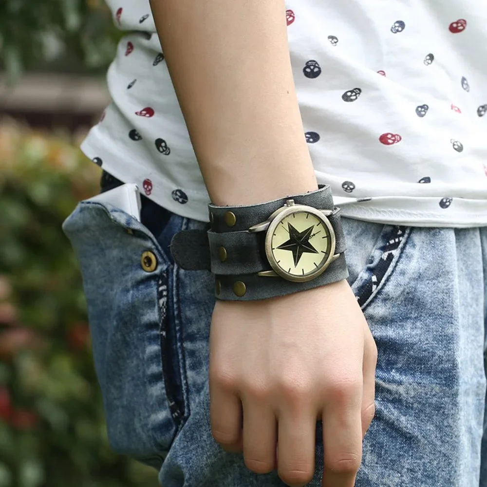 ✨✨BRAND NEW Punk Style Vintage Leather Men's Watch - Picture 2 of 5